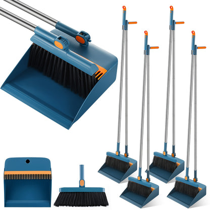 8pcs Blue Broom and Dustpan Set with 47\